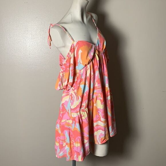 Lina colorful cold shoulder mini dress off the shoulder small - Picture 7 of 12
